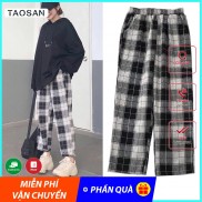 Quần caro ống rộng nữ ống suông quàng châu chất vải cotton thoáng mát, quần dài nữ Taosan